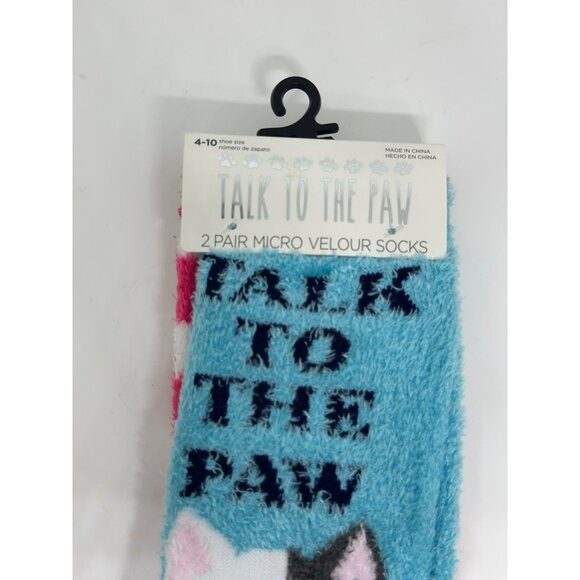 NEW 2-Pair Cozy "Talk To The Paw" Women's Low Cut Micro Velour Socks 4-10 - Picture 2 of 5